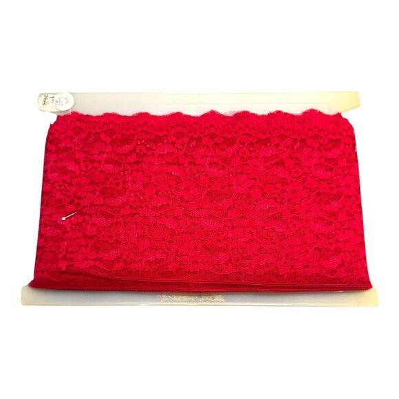 Vintage Large LOT Thick Wide Red Floral Lace Trim Fabric - 5.5" Scallop Lingerie - Picture 1 of 4